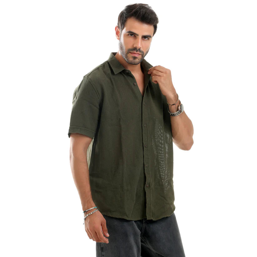Men Regular Fit Shirt With Spread-Collar-olive