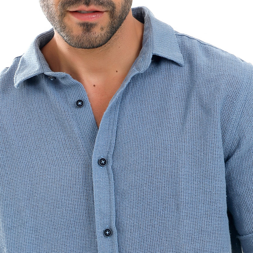 Men Regular Fit Shirt With Spread-Collar-Blue