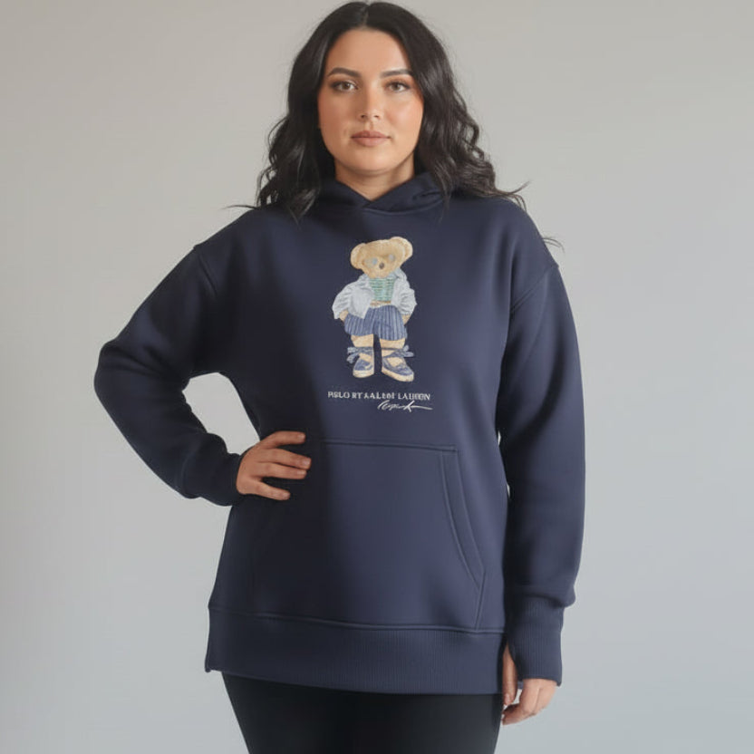 Women Side Slit Hoodie Bear Ralph (Blue)