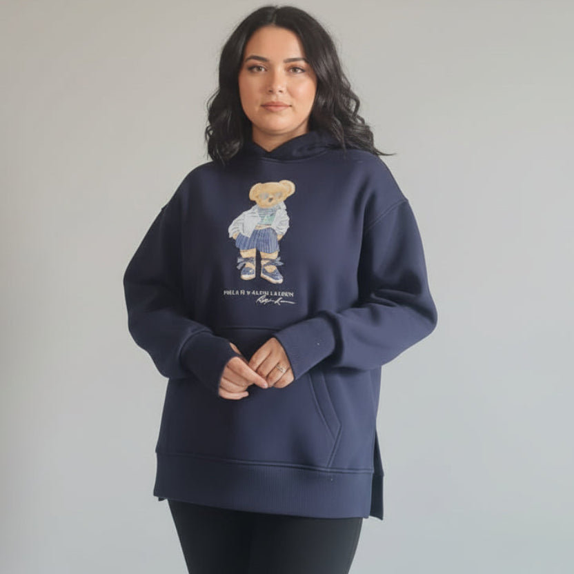 Women Side Slit Hoodie Bear Ralph (Blue)