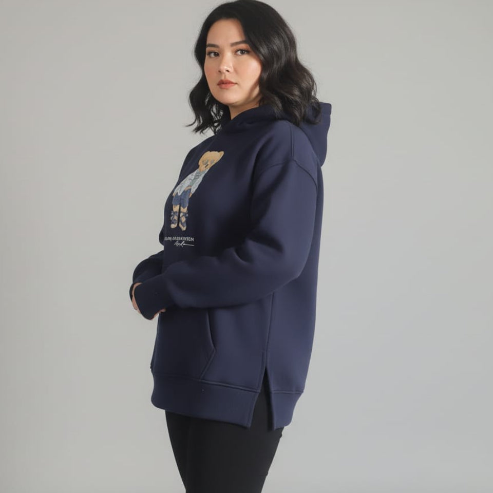 Women Side Slit Hoodie Bear Ralph (Blue)