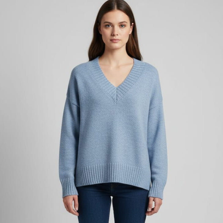 Women Over Size V-Neck Pullover (baby Blue)