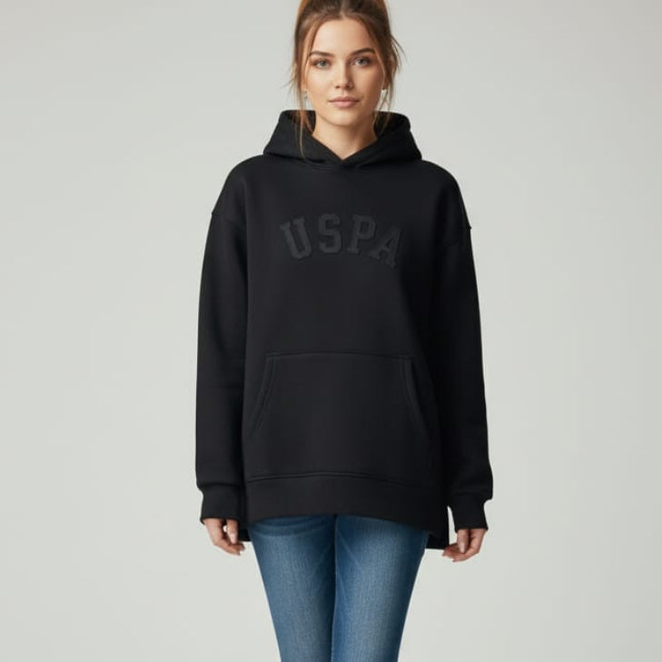 Women Side Slit Hoodie USPA (Black)