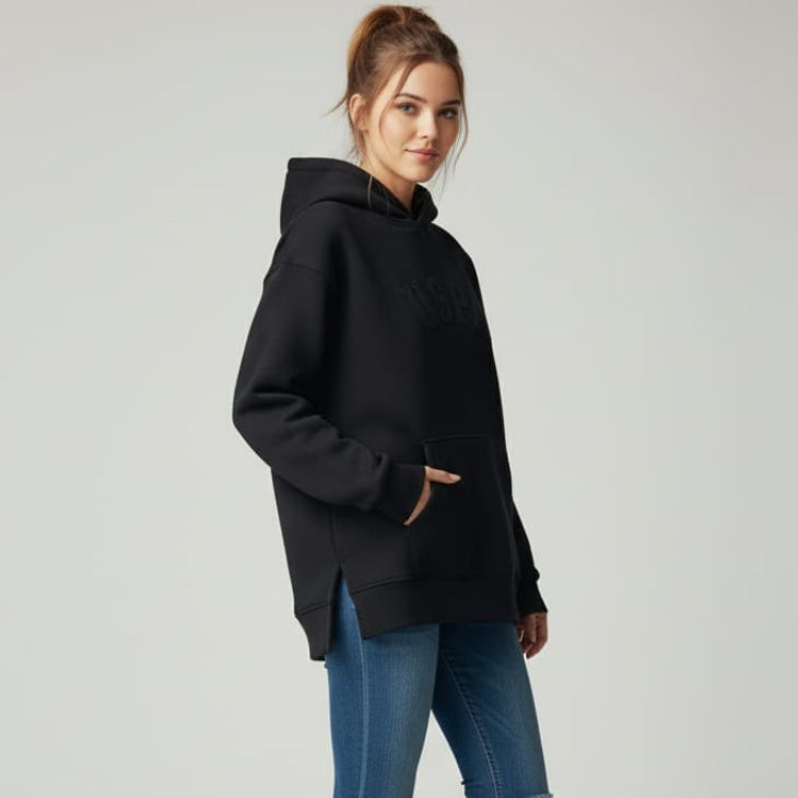Women Side Slit Hoodie USPA (Black)
