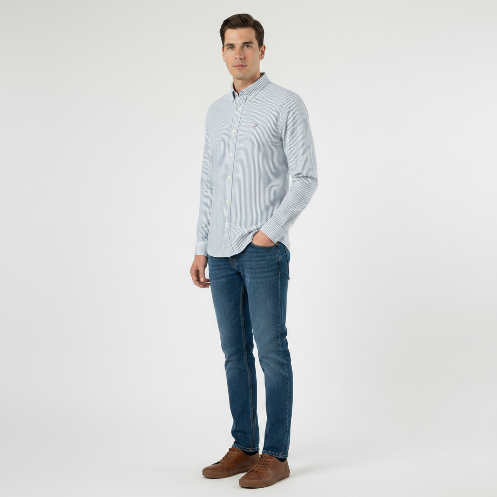 Men Shirt Striped Oxford (Gray)