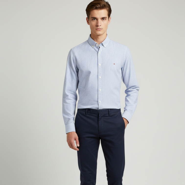 Men Shirt Striped Oxford (Blue)