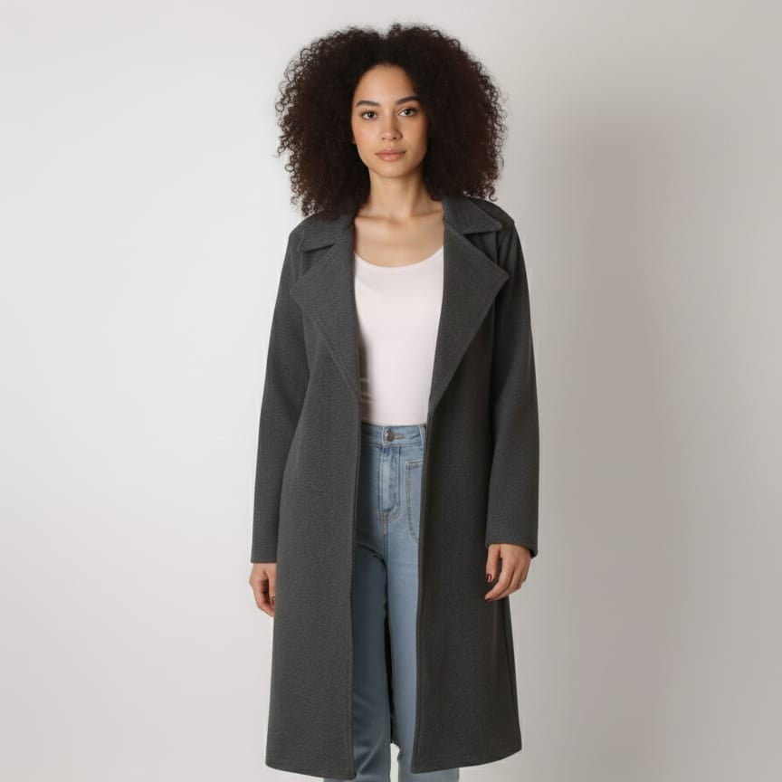 Women Regular Fit Belted Coat (Dark Gray)