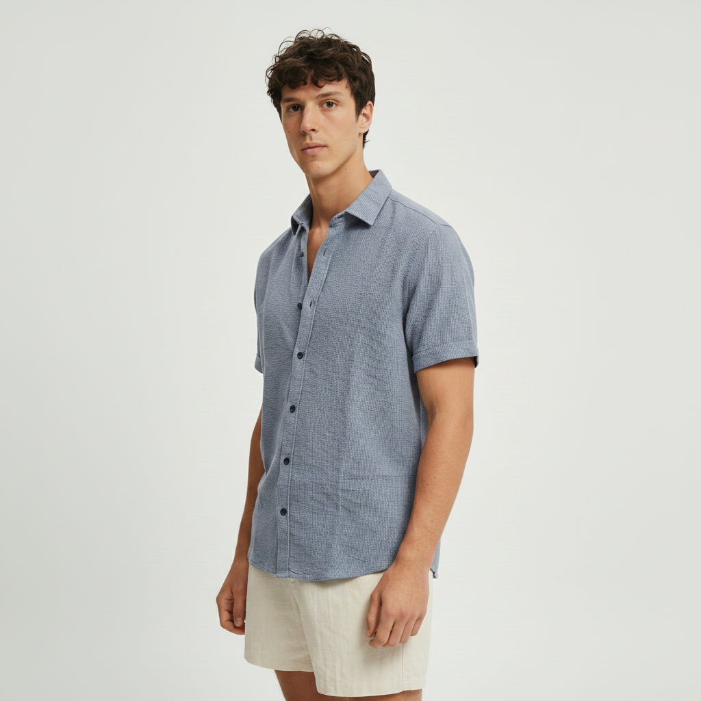 Men Regular Fit Shirt With Spread-Collar-Blue