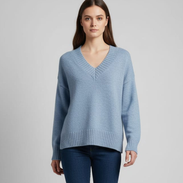 Women Over Size V-Neck Pullover (baby Blue)