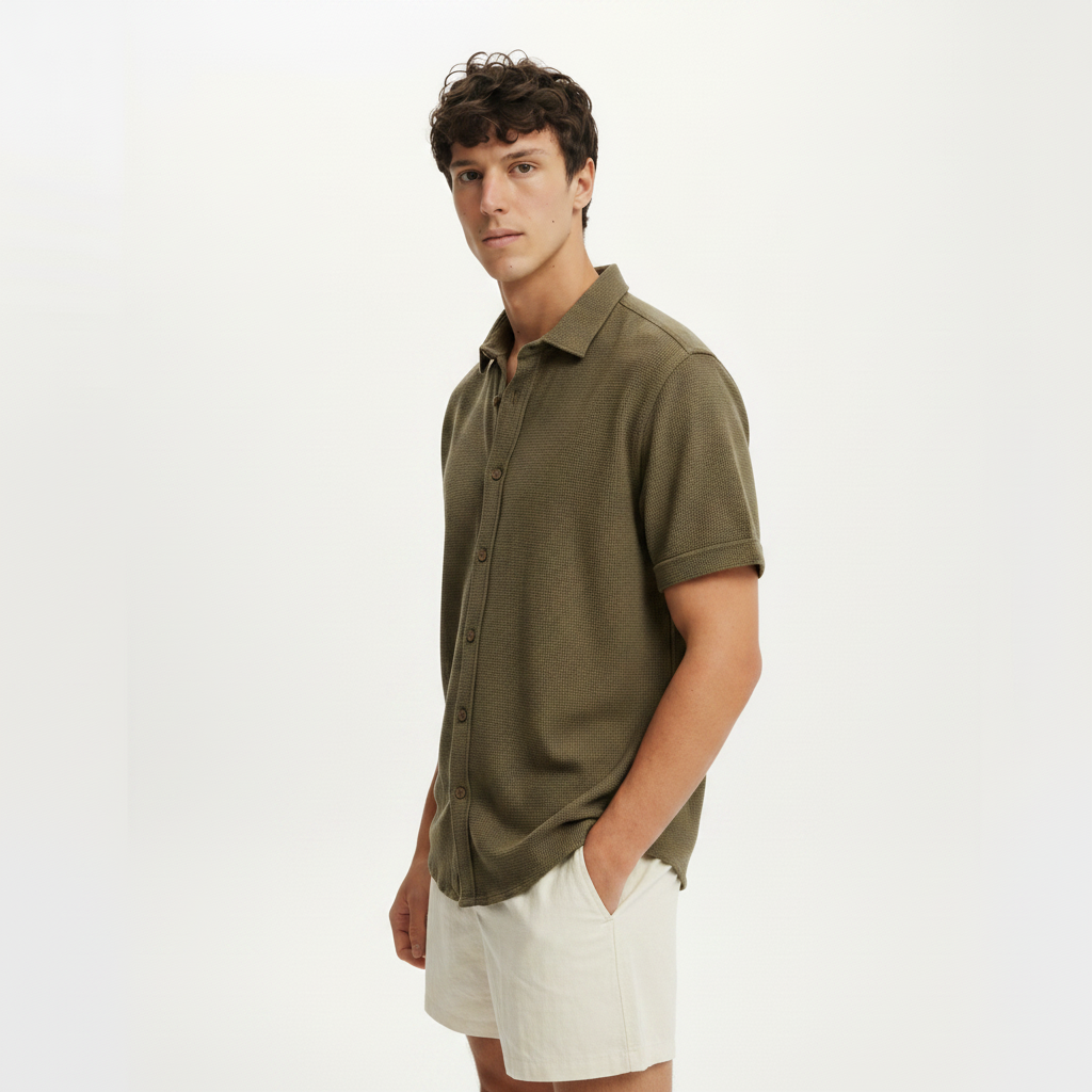 Men Regular Fit Shirt With Spread-Collar-olive