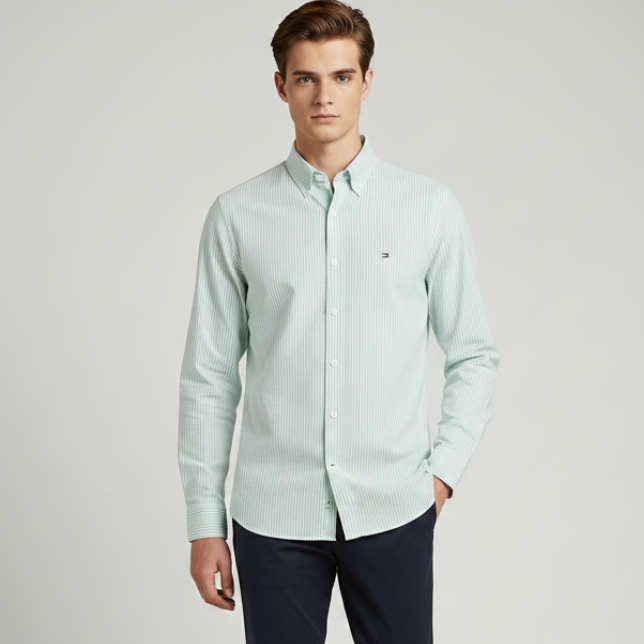 Men Shirt Striped Oxford (Green)