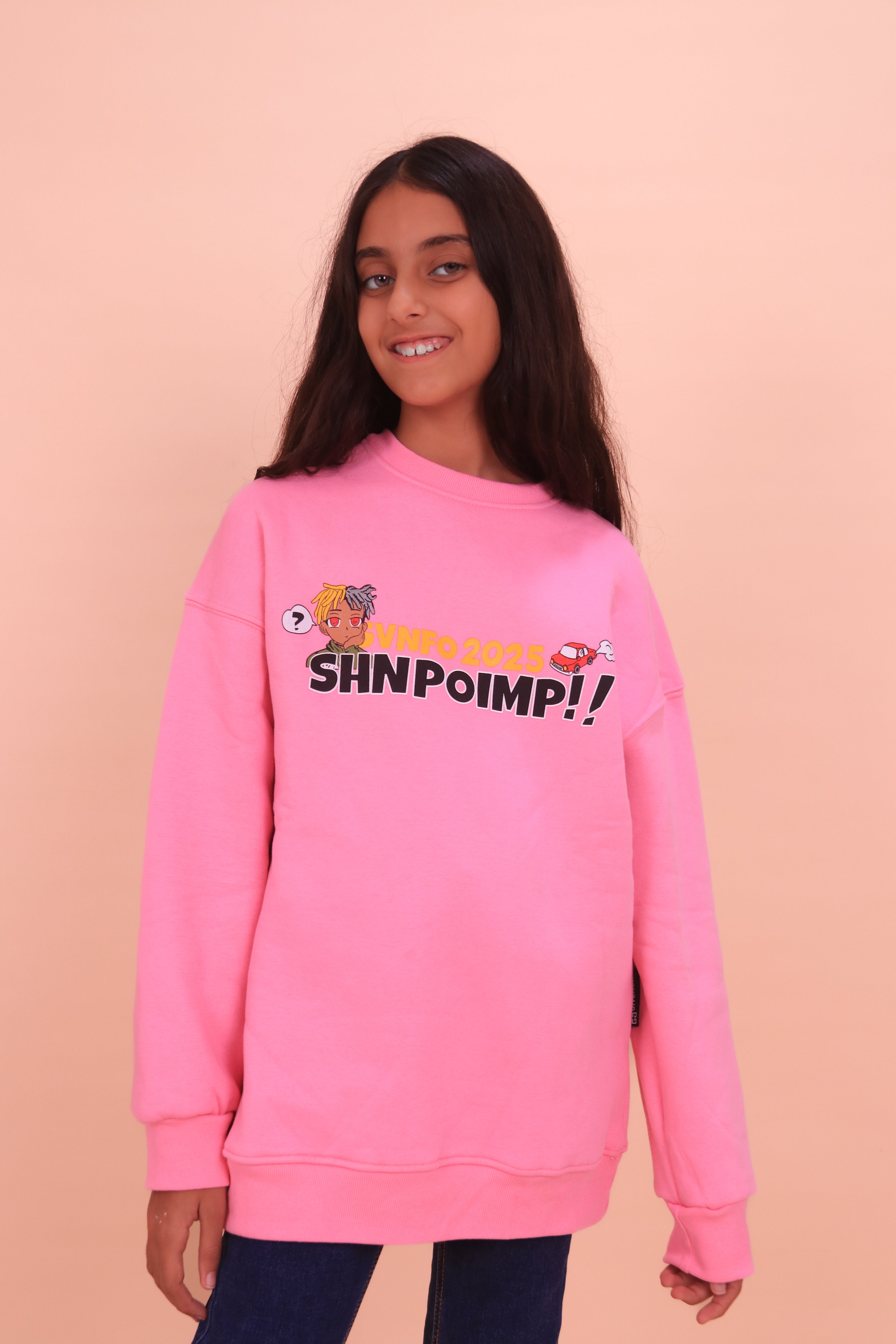 UNISEX Crew Neck Printed Padded Melton (Pink)