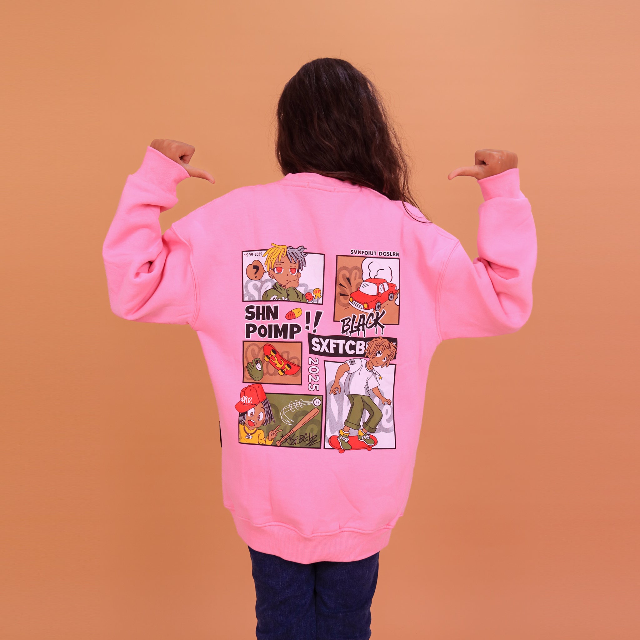 UNISEX Crew Neck Printed Padded Melton (Pink)