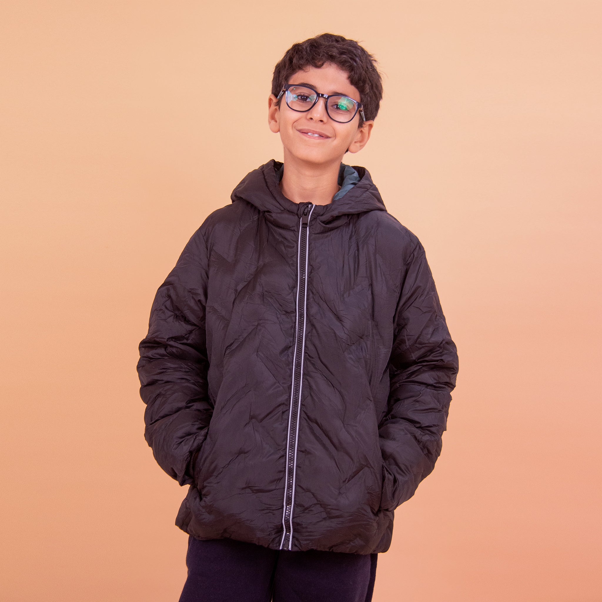 Boys Waterproof Zipper Jacket (Black)