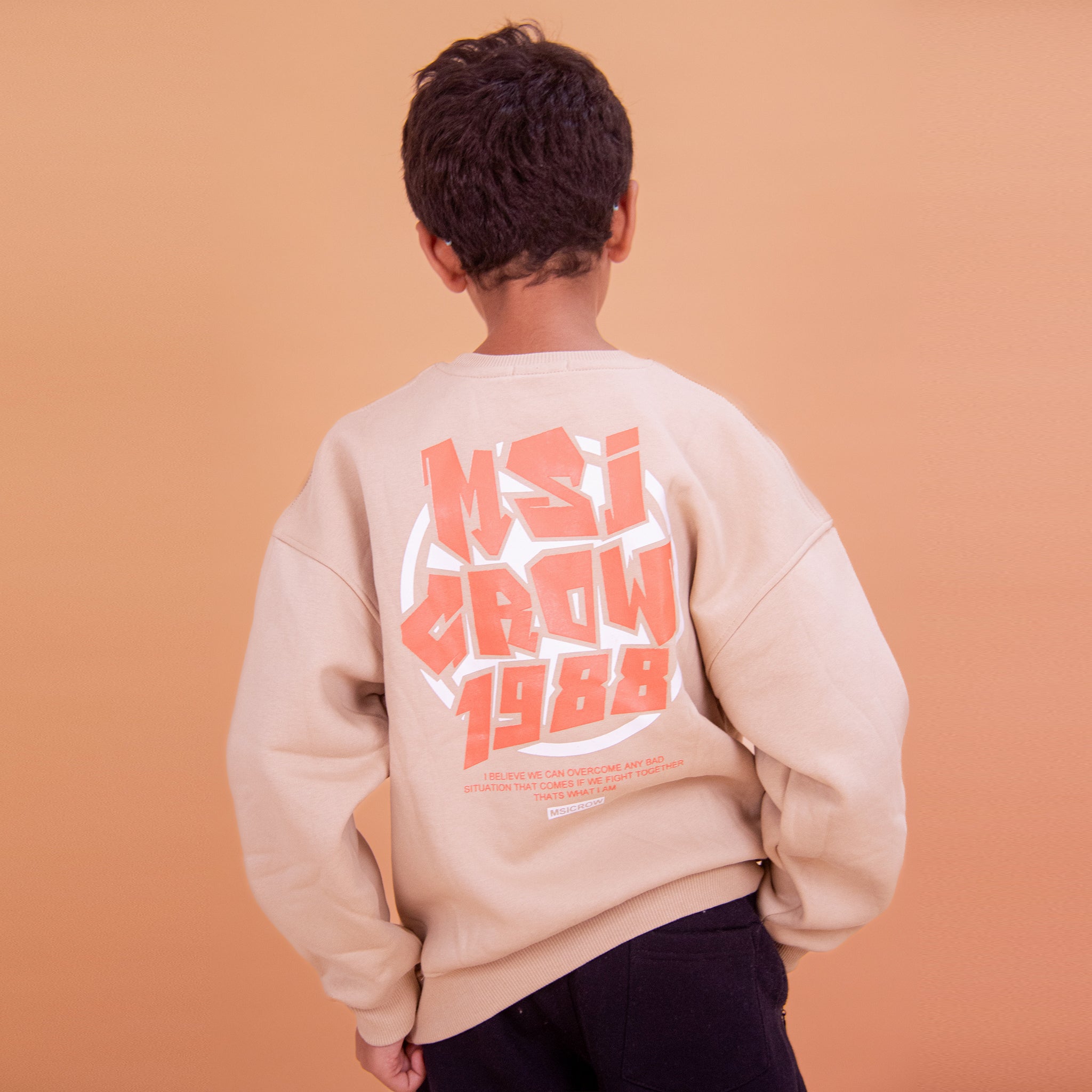 Boys Crew Neck Printed Padded Melton (Beige)