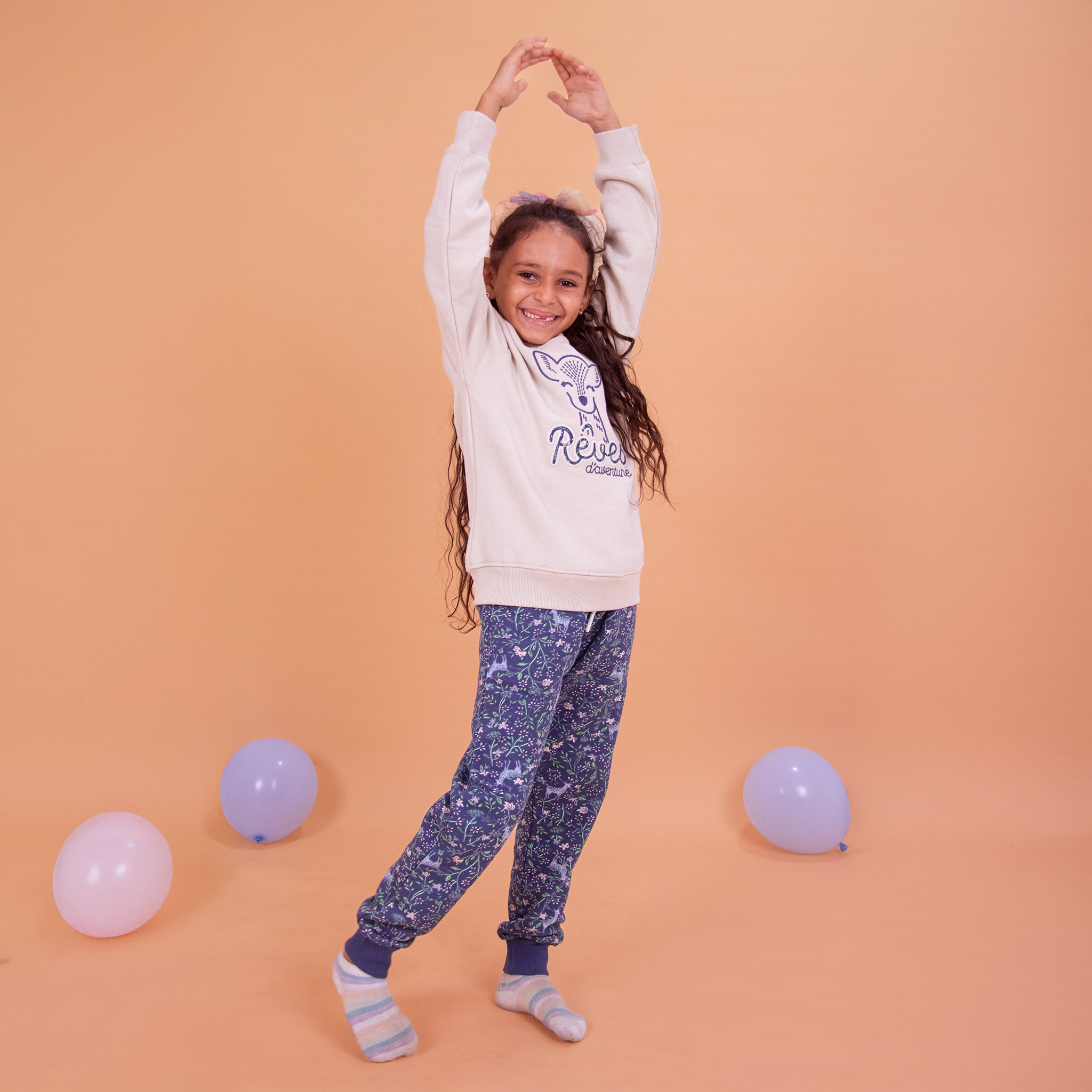 Girls Pajamas Padded Cotton (Beige)