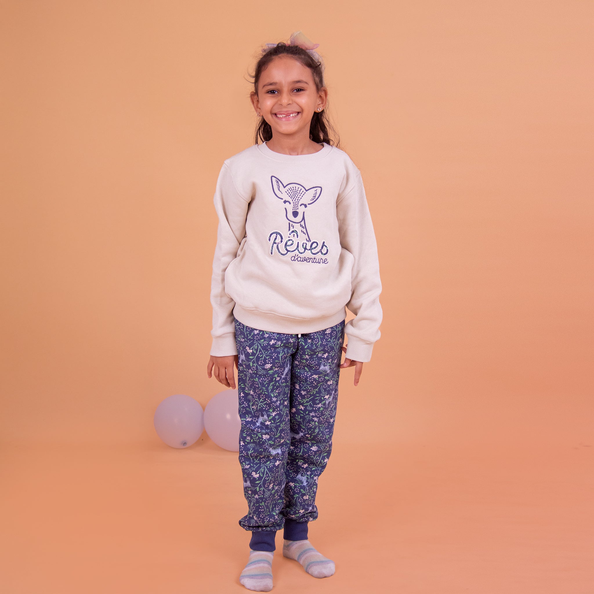 Girls Pajamas Padded Cotton (Beige)