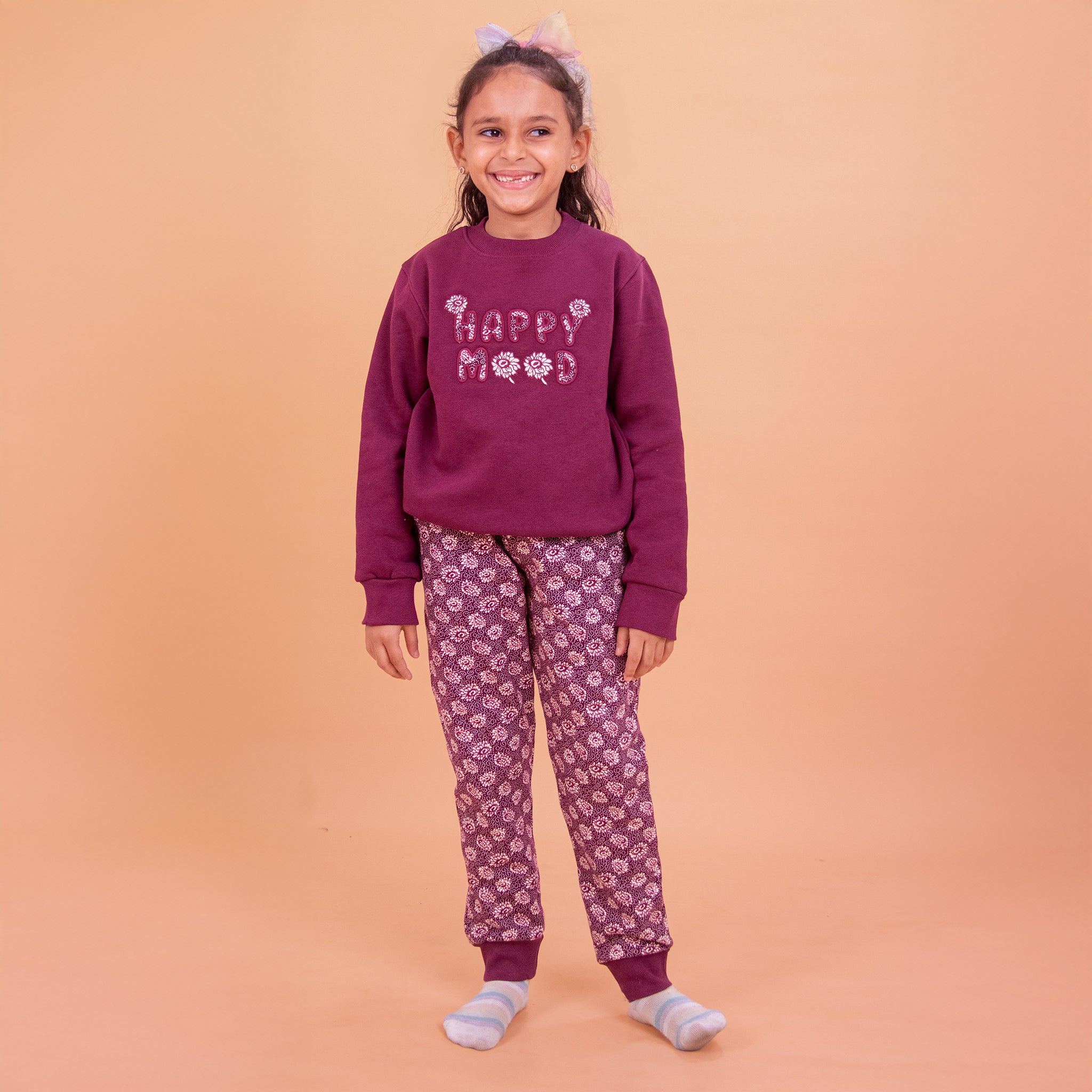 Girls Pajamas Padded Cotton (Burgandy)