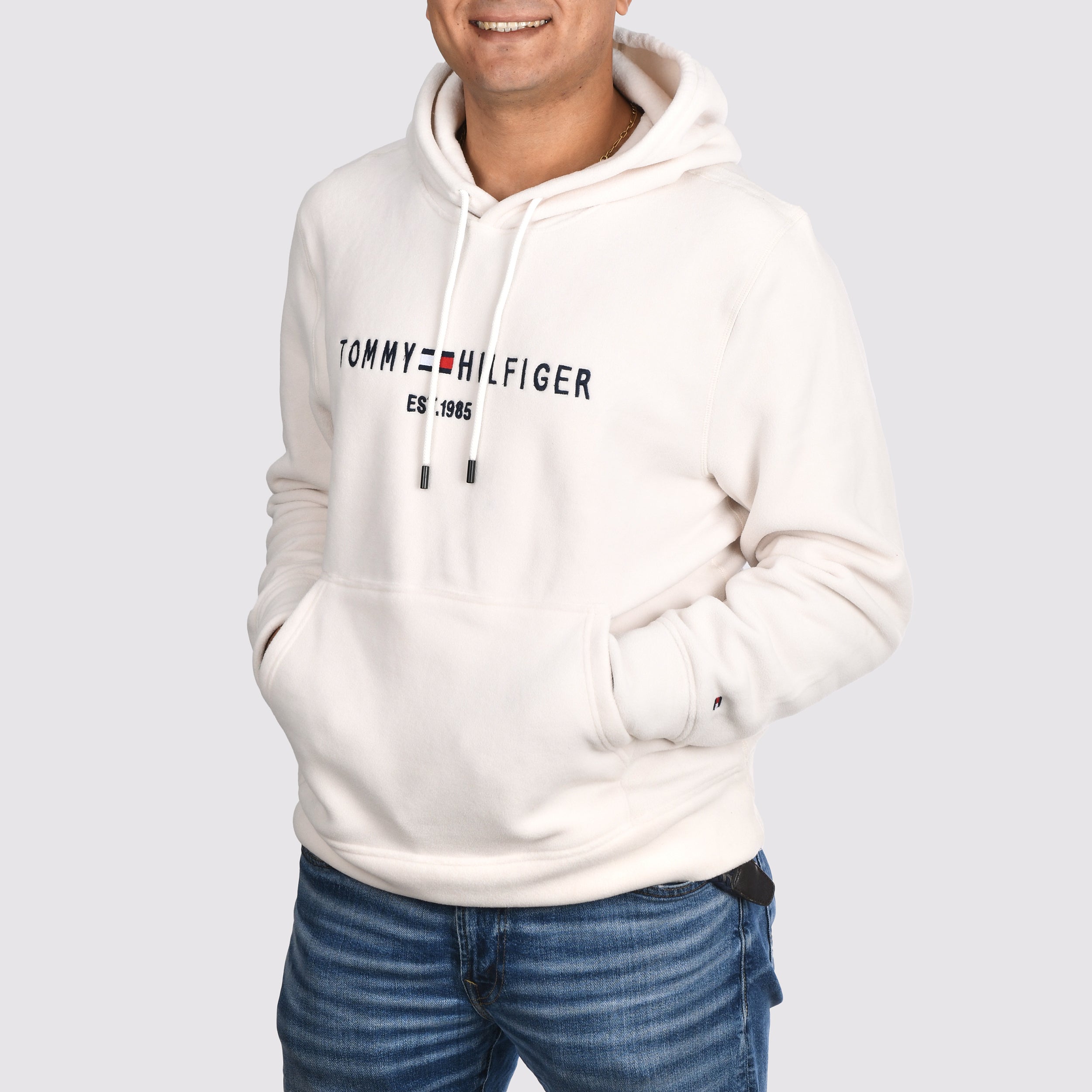 Men Hoodie Fleece Tommy (White)