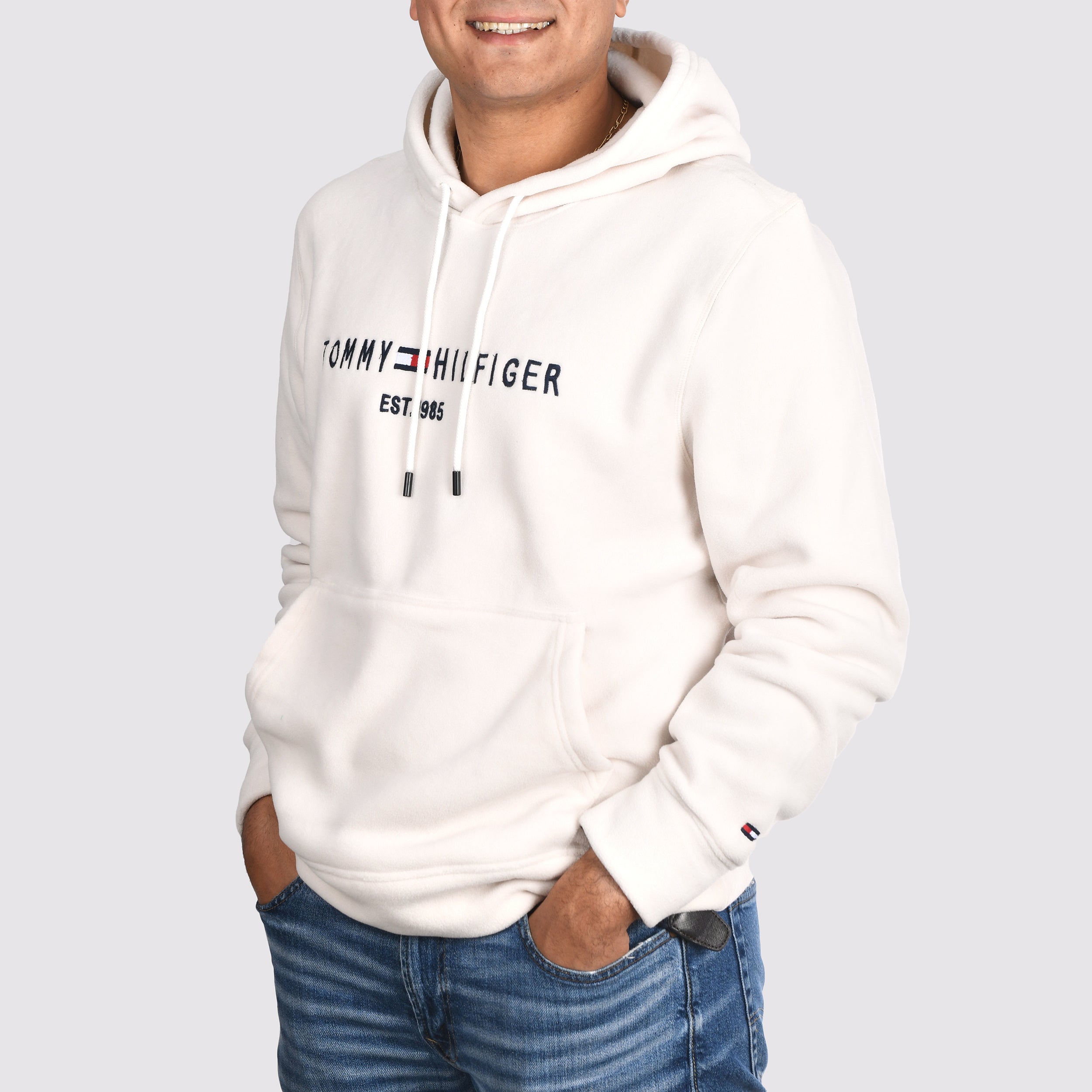 Men Hoodie Fleece Tommy (White)