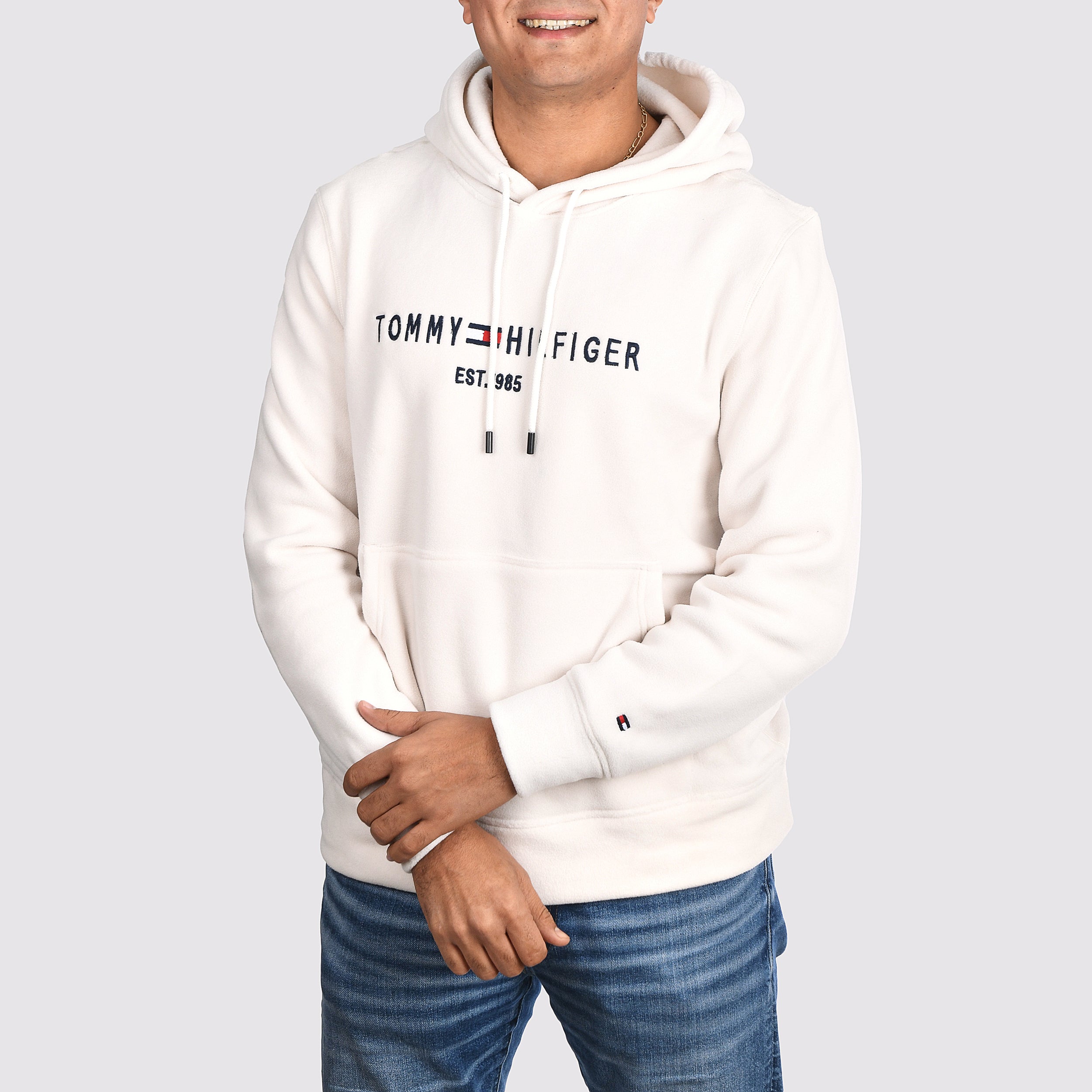 Men Hoodie Fleece Tommy (White)