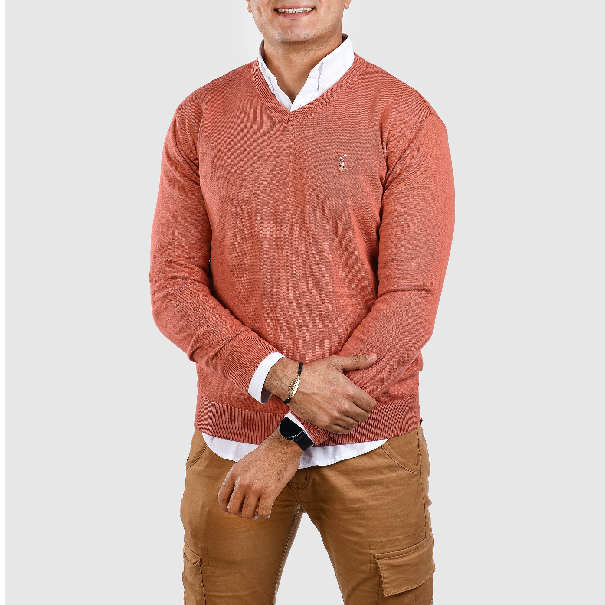 Men Pullover Rh V Neck (Brick)