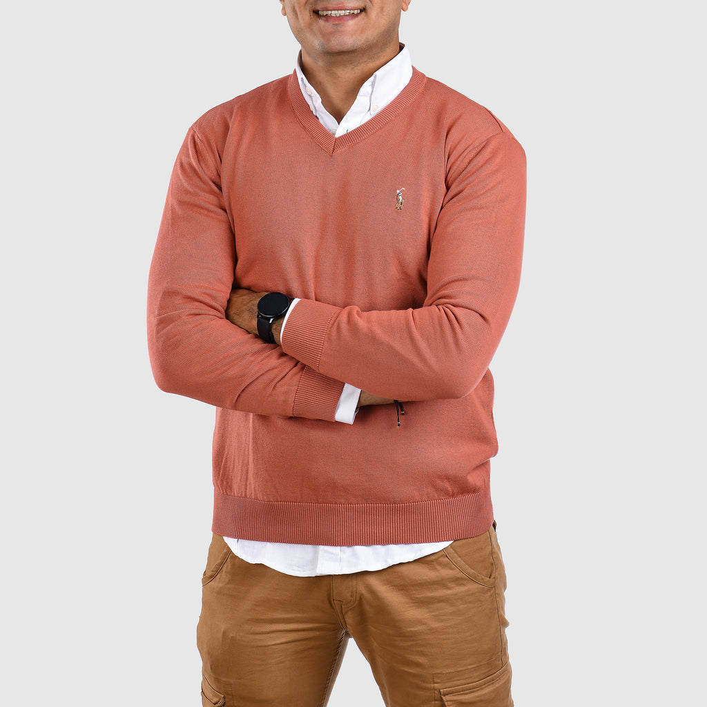 Men Pullover Rh V Neck (Brick)