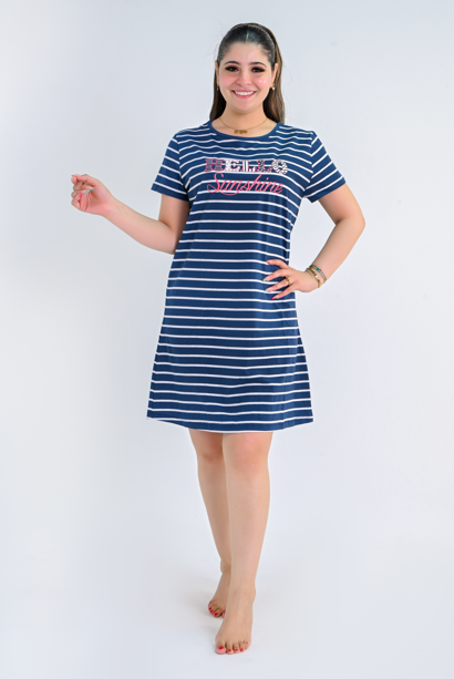 Women Striped Night Wear (Bule )