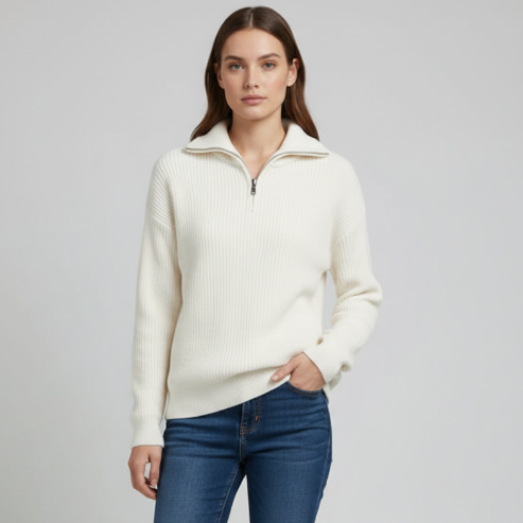 Women Half Zip Sweater (white)