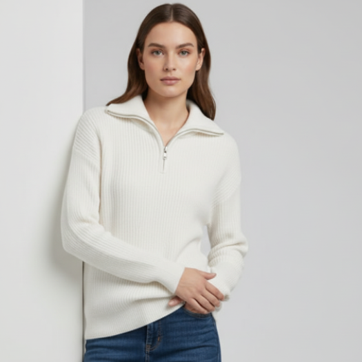 Women Half Zip Sweater (white)