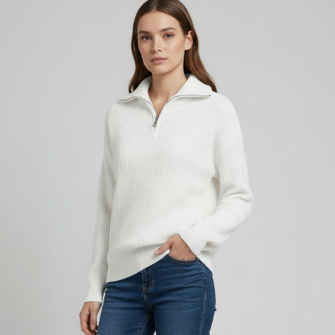 Women Half Zip Sweater (white)