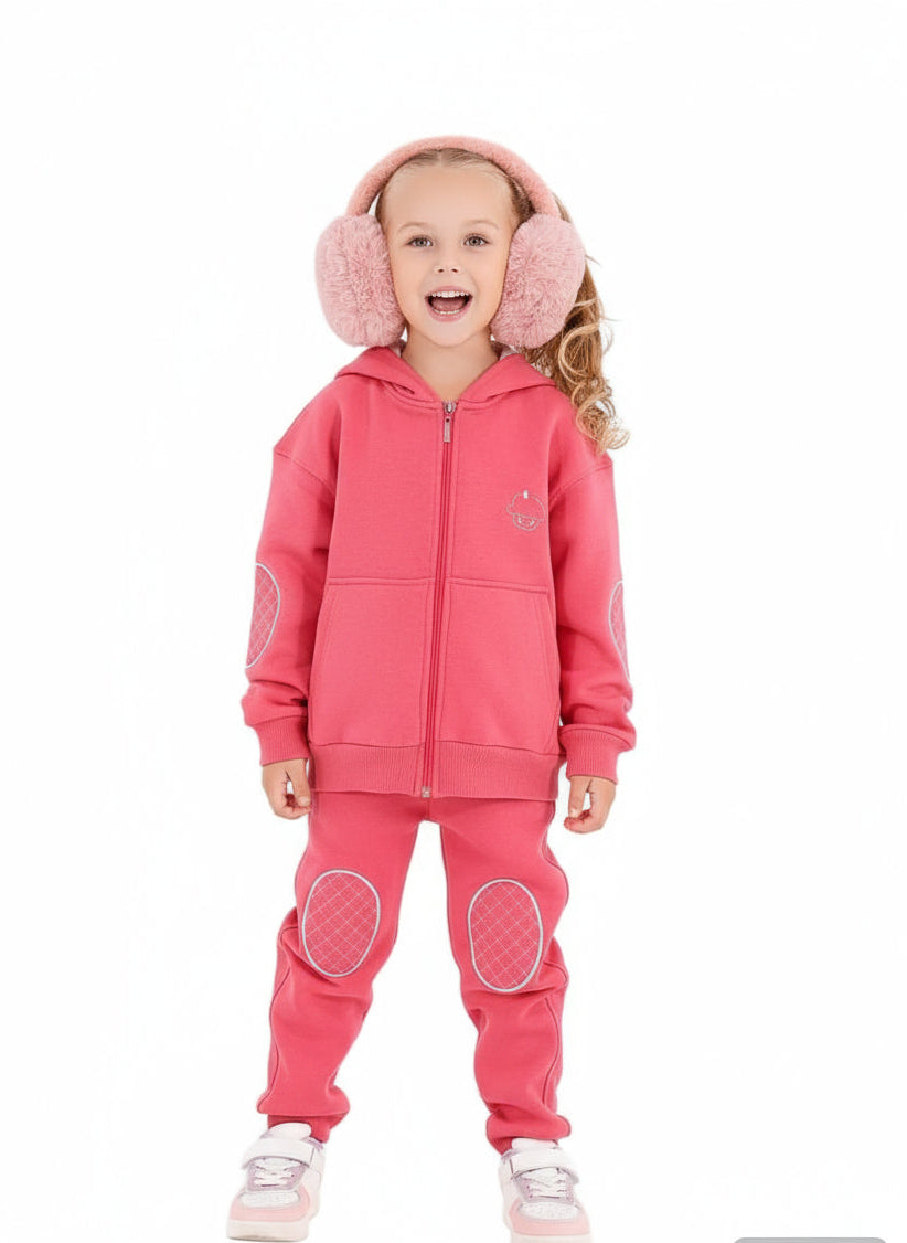 Girls Set Padded Zipper Cotton (Red)