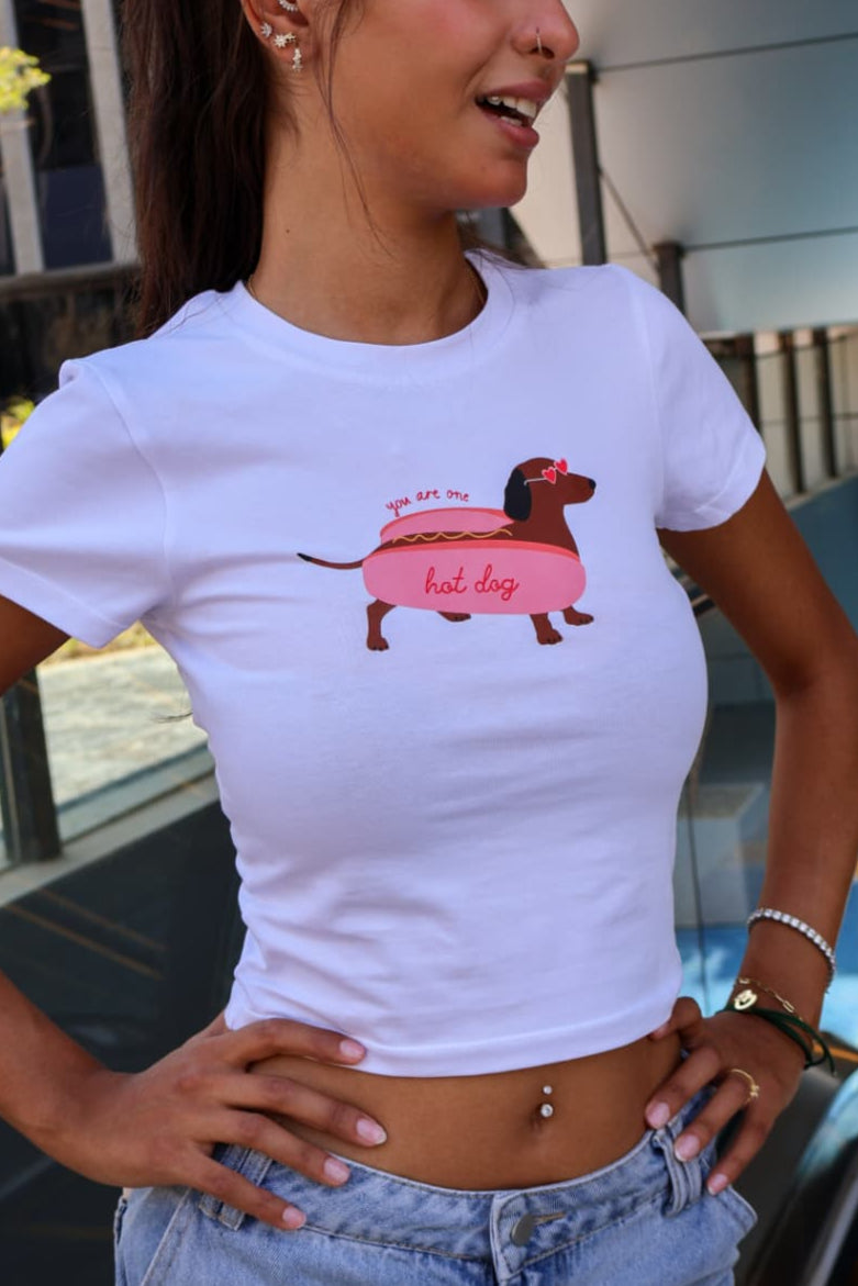 Women Printed Hot Dog Top (White)