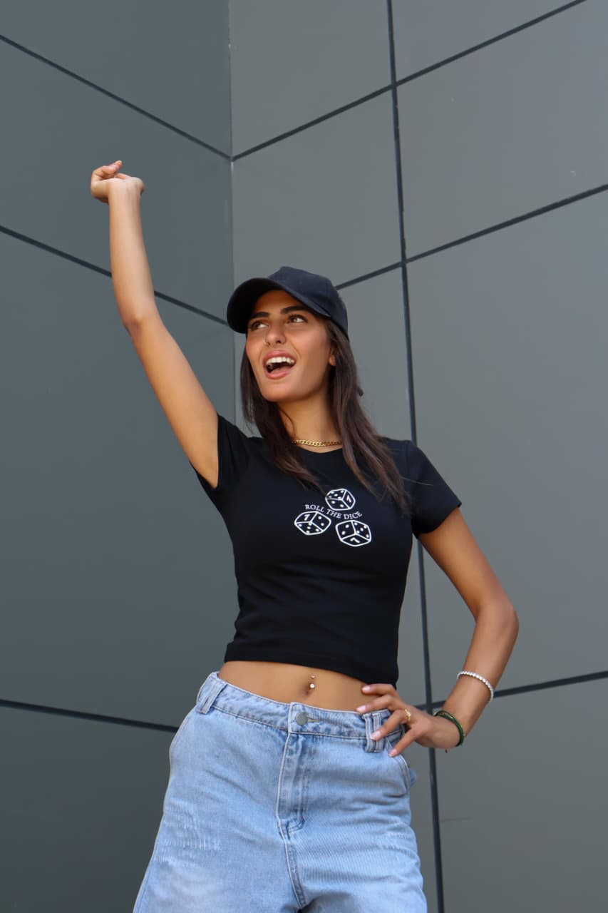 Women Printed Dice Top ( Black )