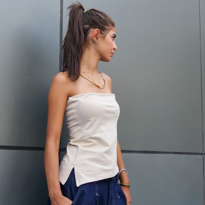 Women Tube top one sided cut (Beige)
