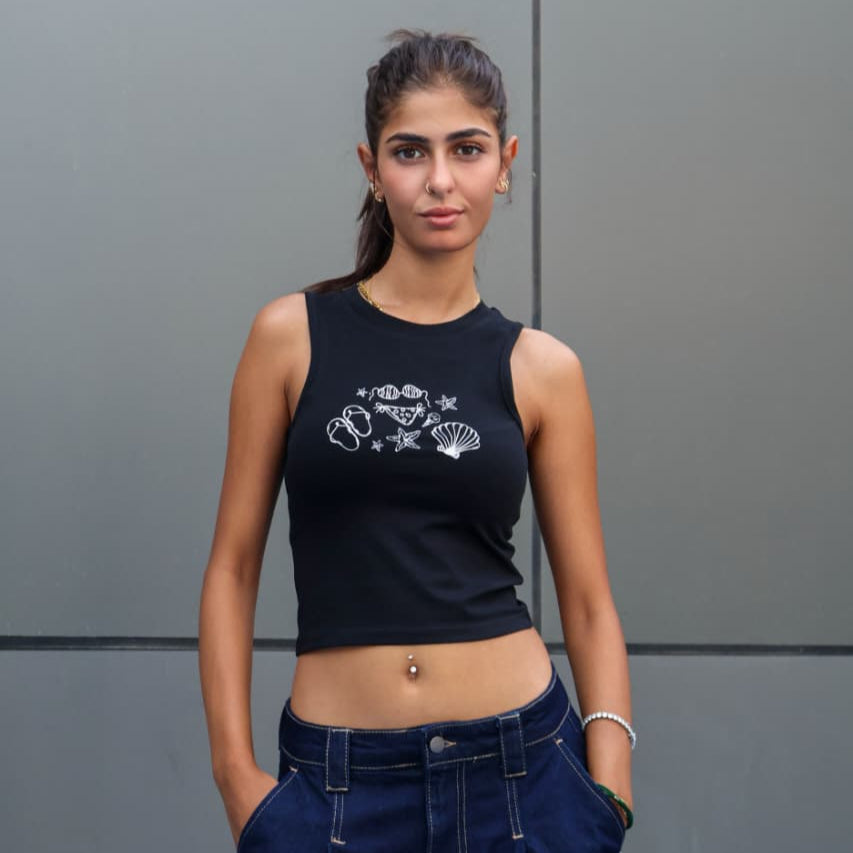 Women Tank Top Printed (Black)