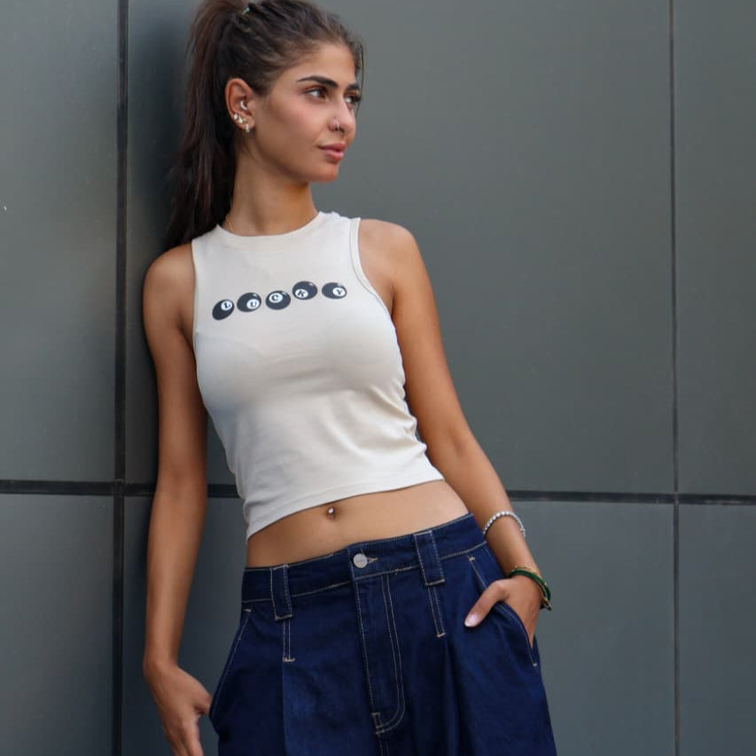Women Tank Top Printed (Beige)