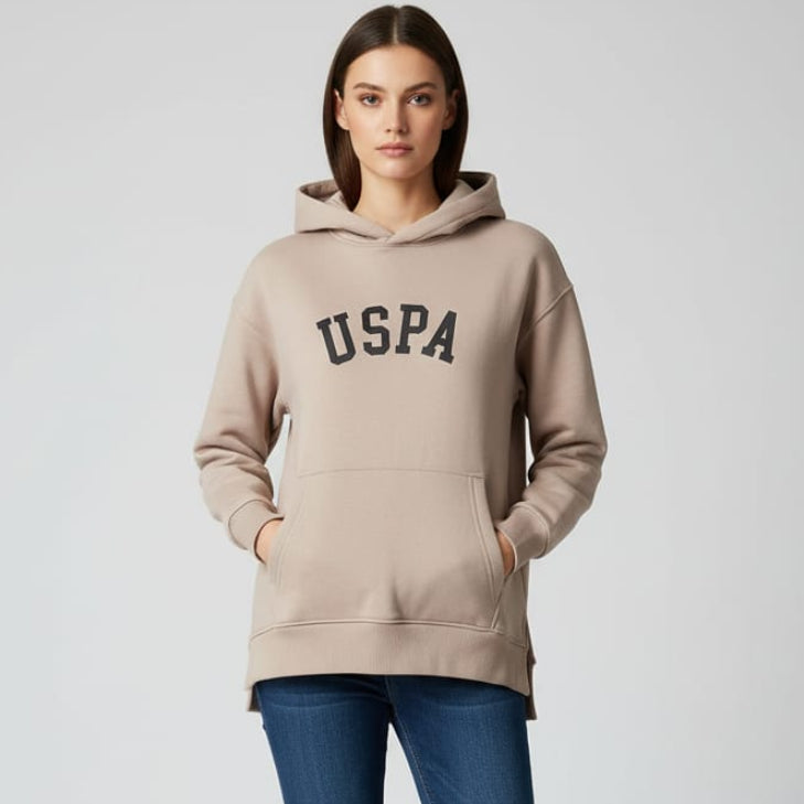 Women Side Slit Hoodie USPA (Café)