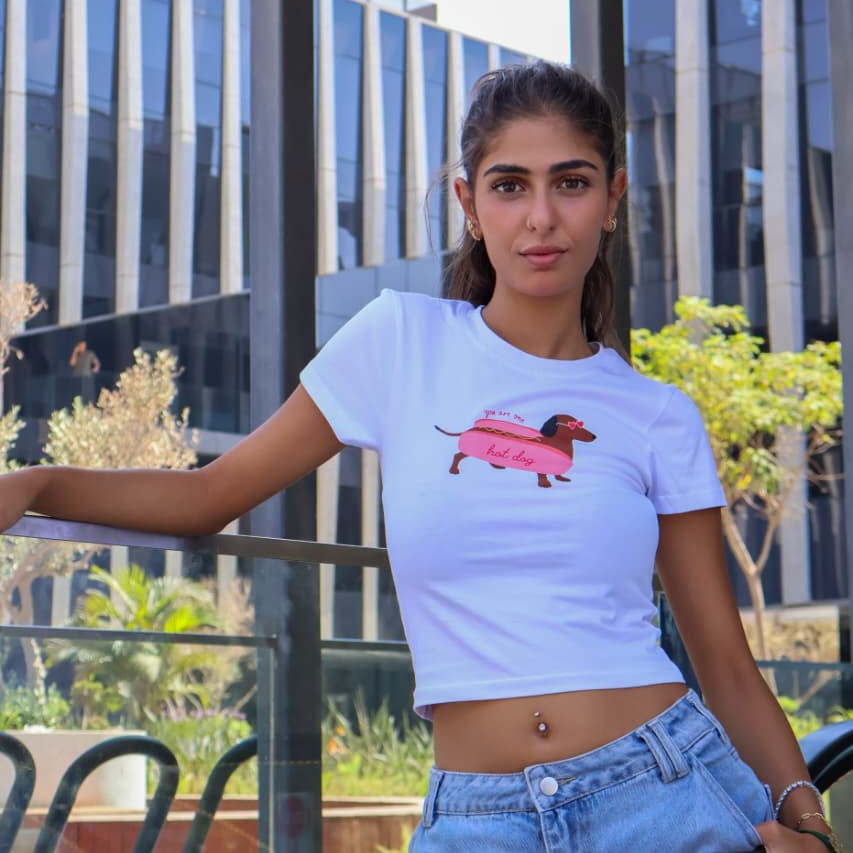 Women Printed Hot Dog Top (White)
