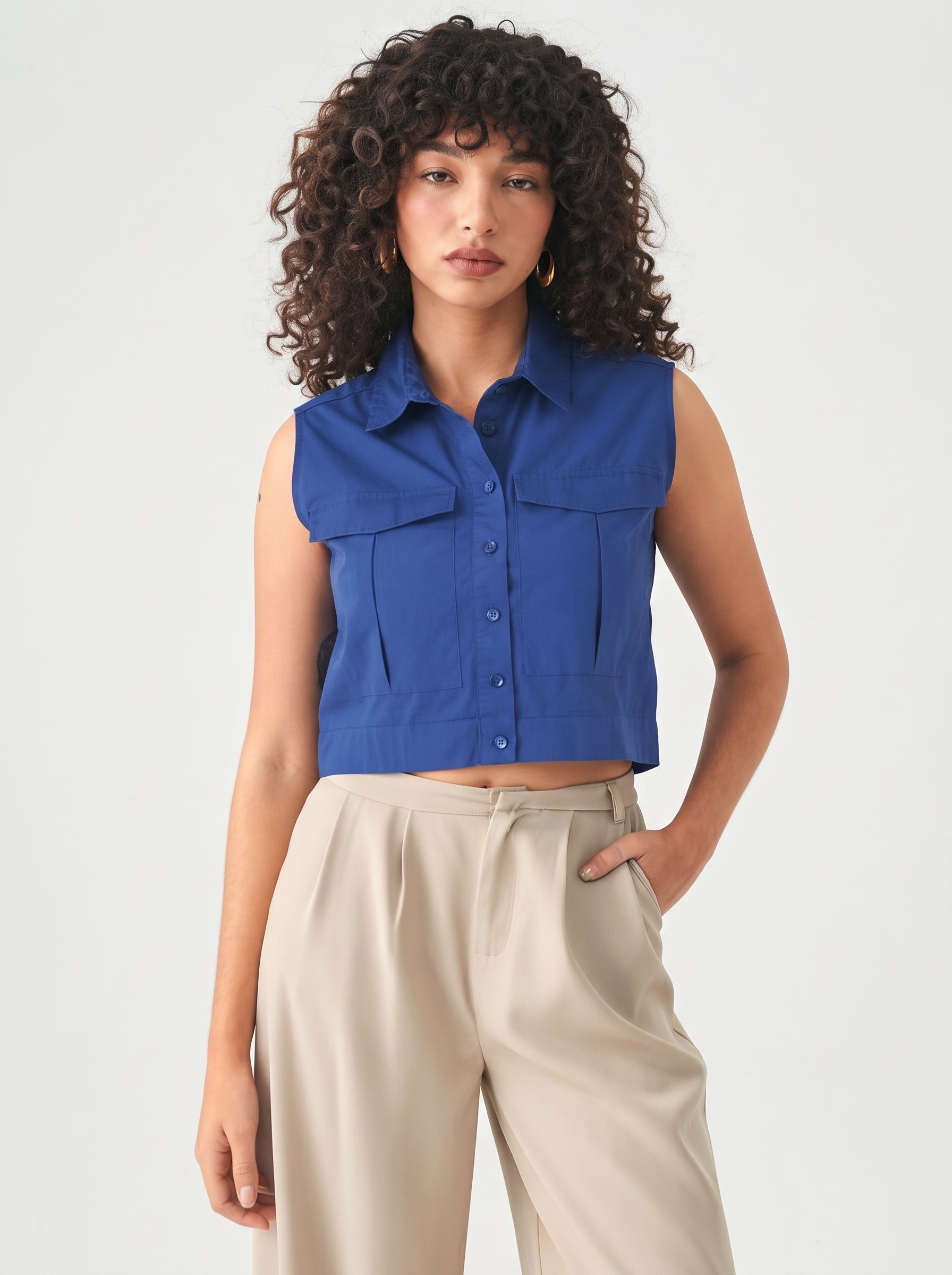 Women Sleeveless Crop Shirt
