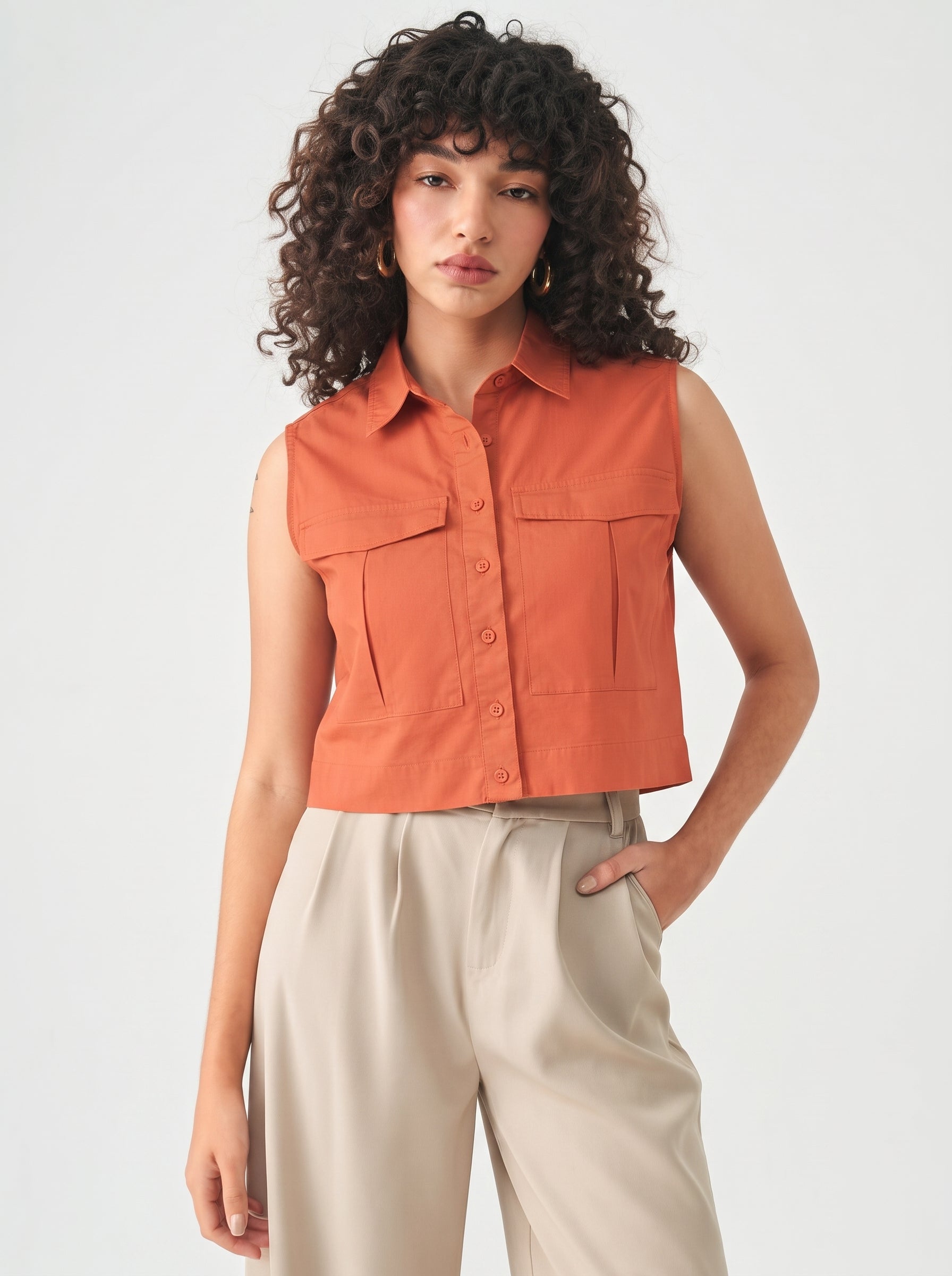 Women Sleeveless Crop Shirt