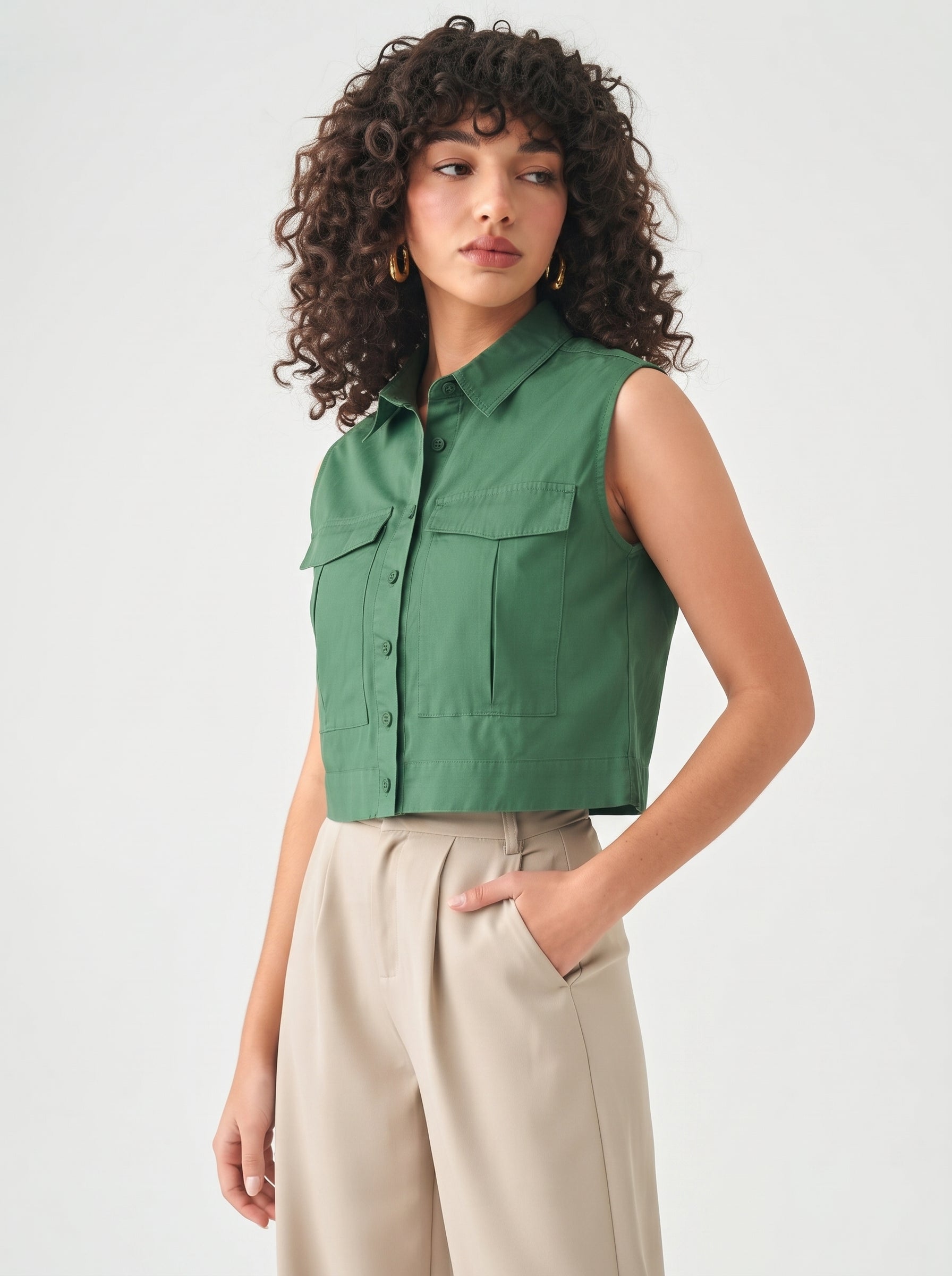 Women Sleeveless Crop Shirt