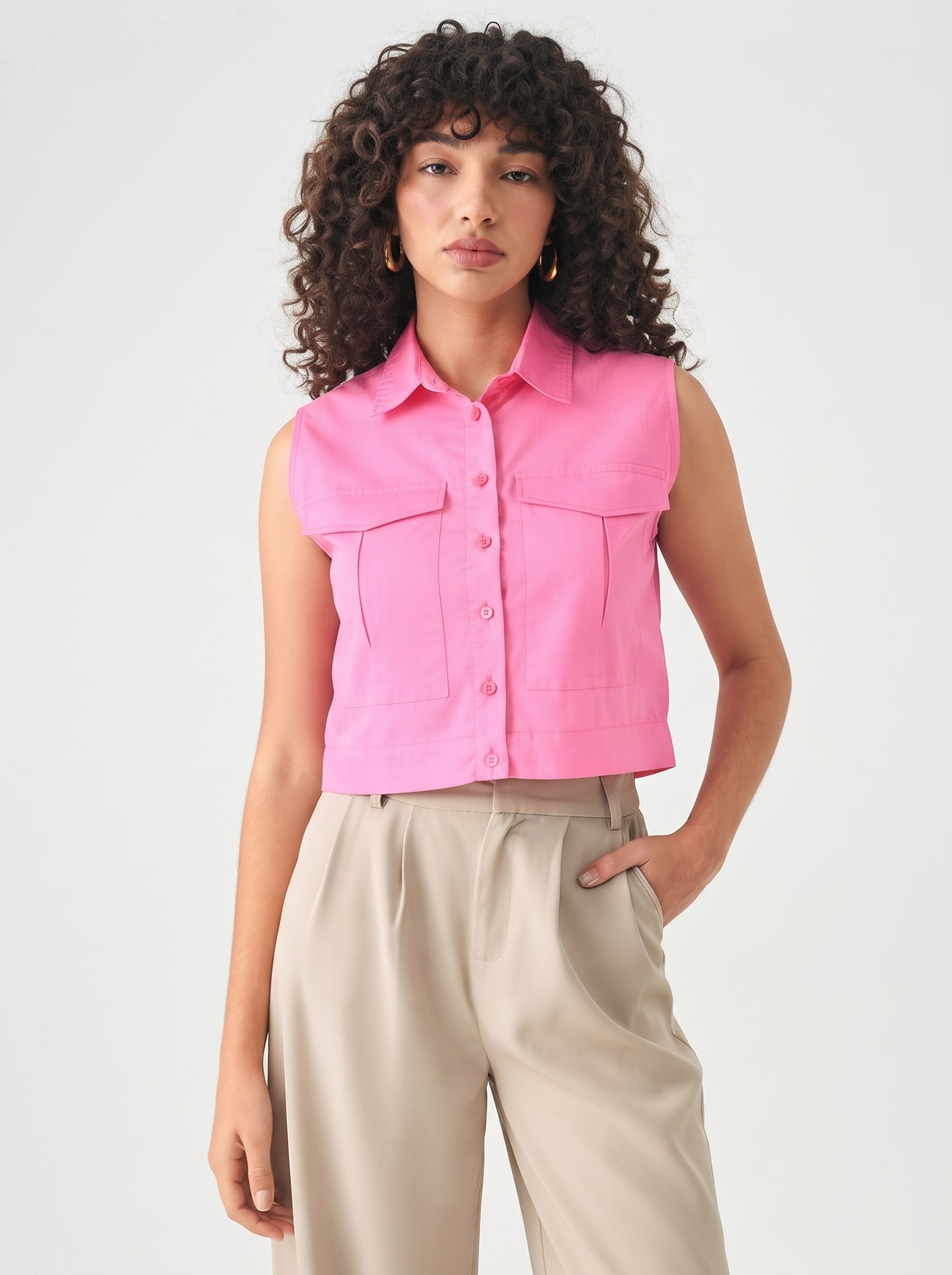 Women Sleeveless Crop Shirt