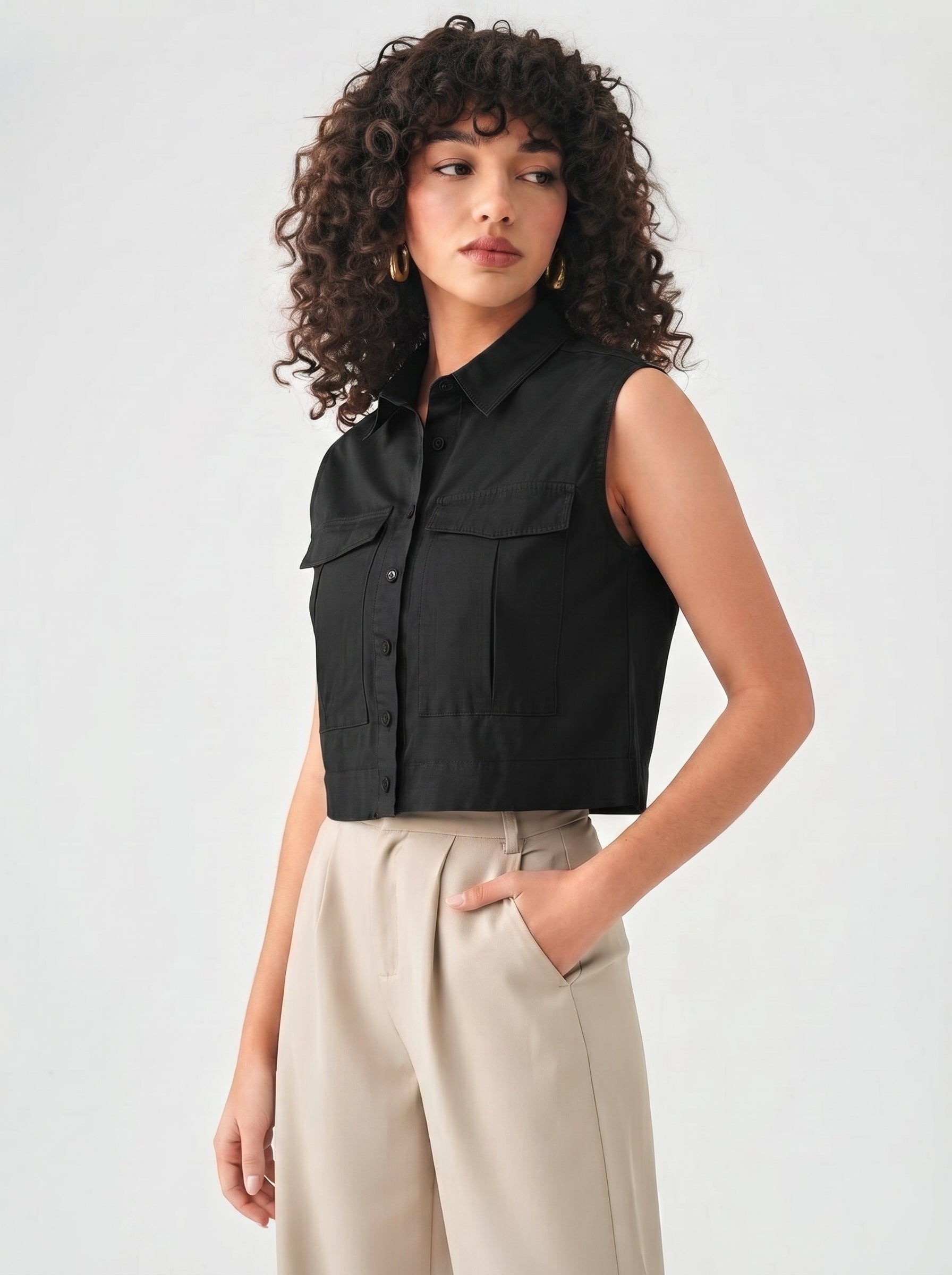 Women Sleeveless Crop Shirt
