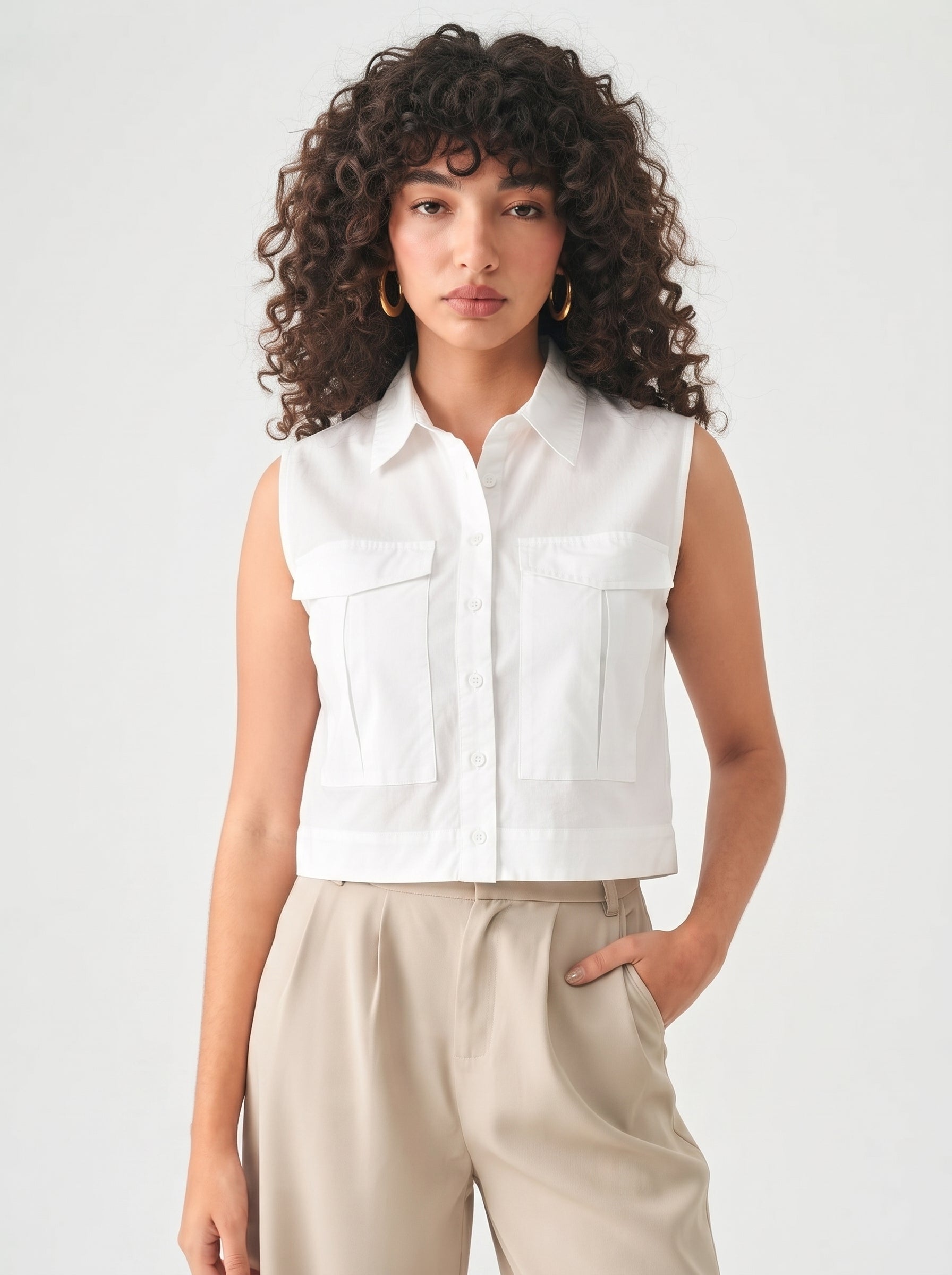Women Sleeveless Crop Shirt