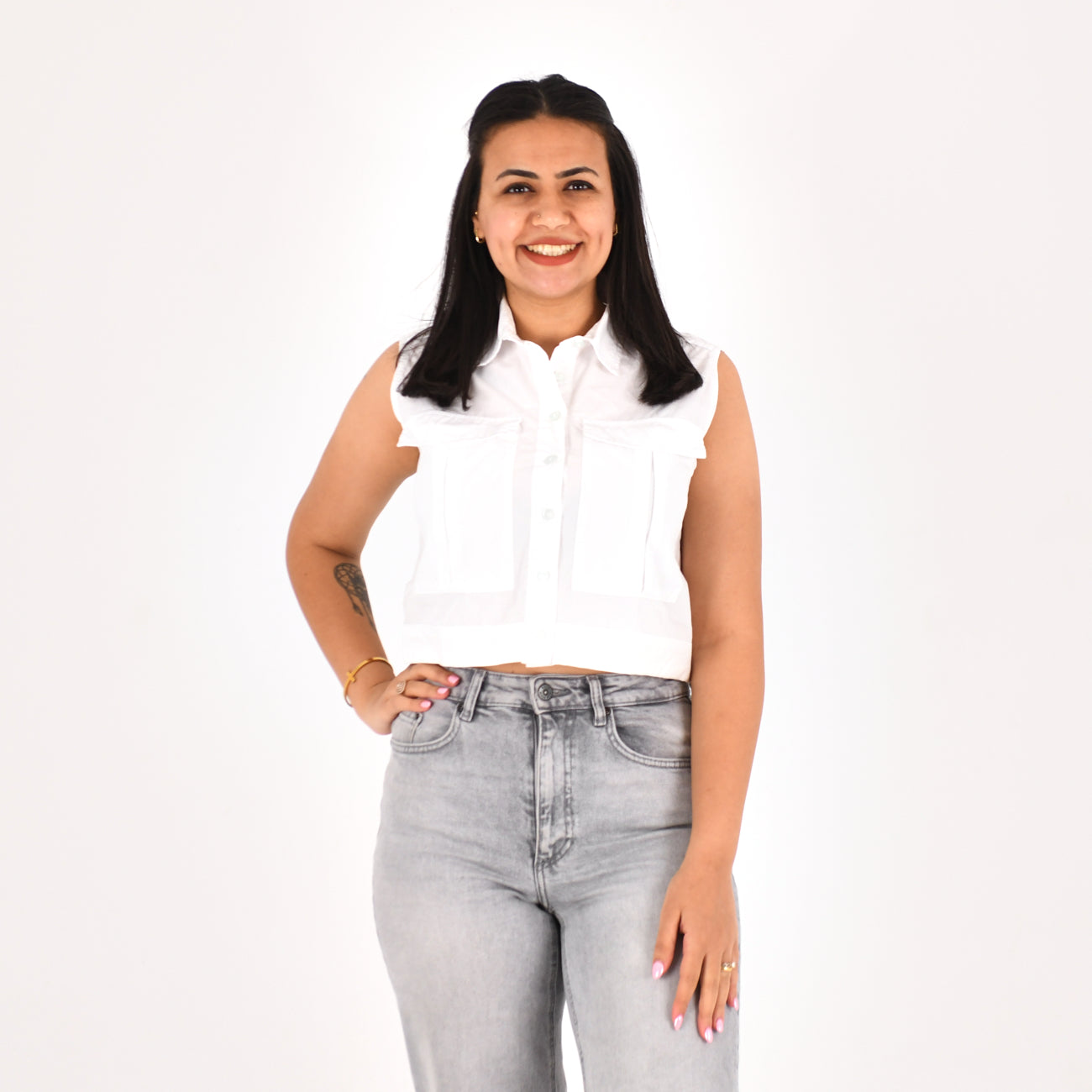 Women Sleeveless Crop Shirt H&M ( White)