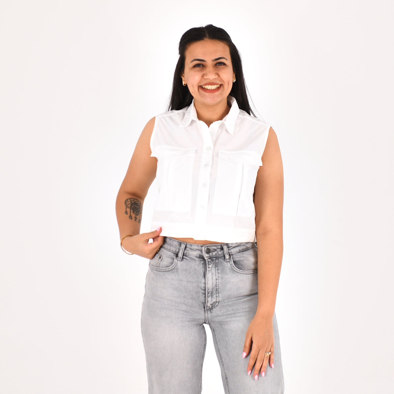 Women Sleeveless Crop Shirt H&M ( White)