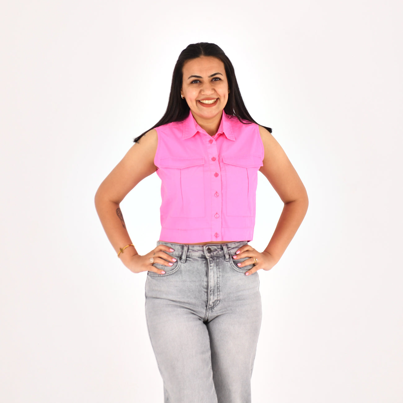 Women Sleeveless Crop Shirt H&M ( Pink)