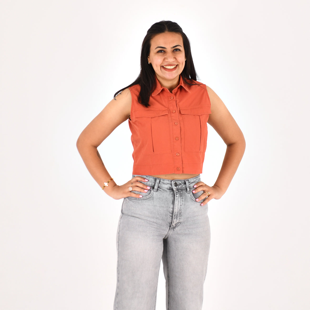 Women Sleeveless Crop Shirt H&M ( Orange)