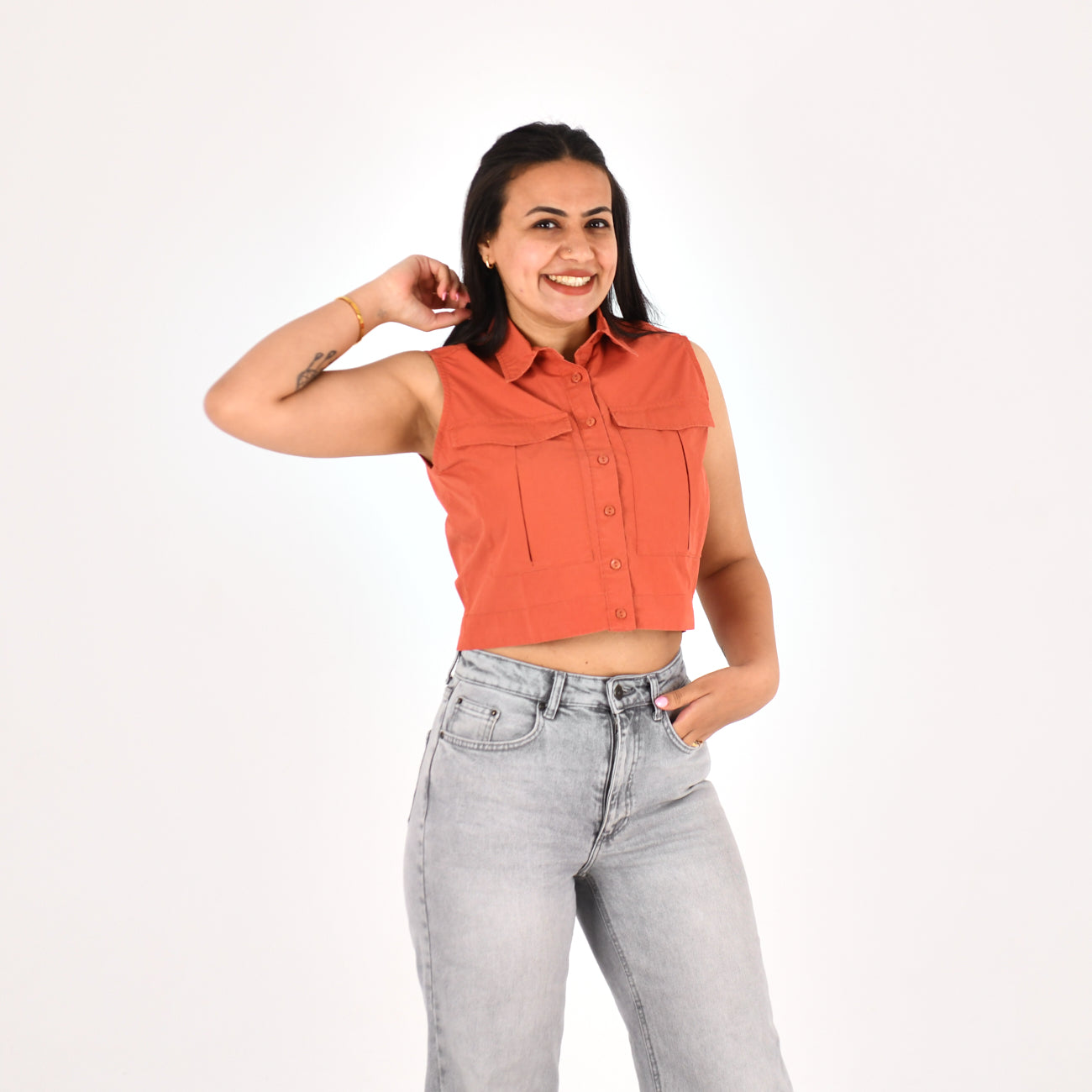 Women Sleeveless Crop Shirt H&M ( Orange)